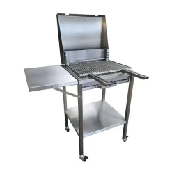 Barbecue Inox Charbon avec Chariot et Couvercle - PLANCHA TONIO