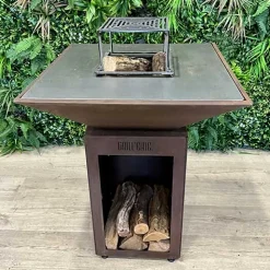 Brasero Auvergnat Carré 63 x 63 x 78 cm CORTEN BOIS - GRILL CHIC