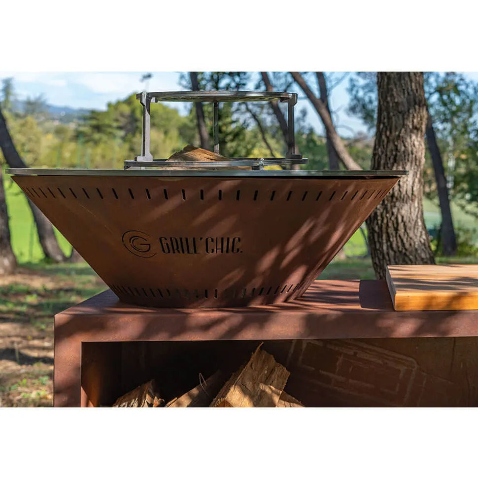 Brasero Traditionnel 80 x 90 cm CORTEN Double Cuve - GRILL CHIC
