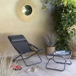 Chaise longue pliante bain de soleil TRANSABED toile Batyline DUO - LAFUMA