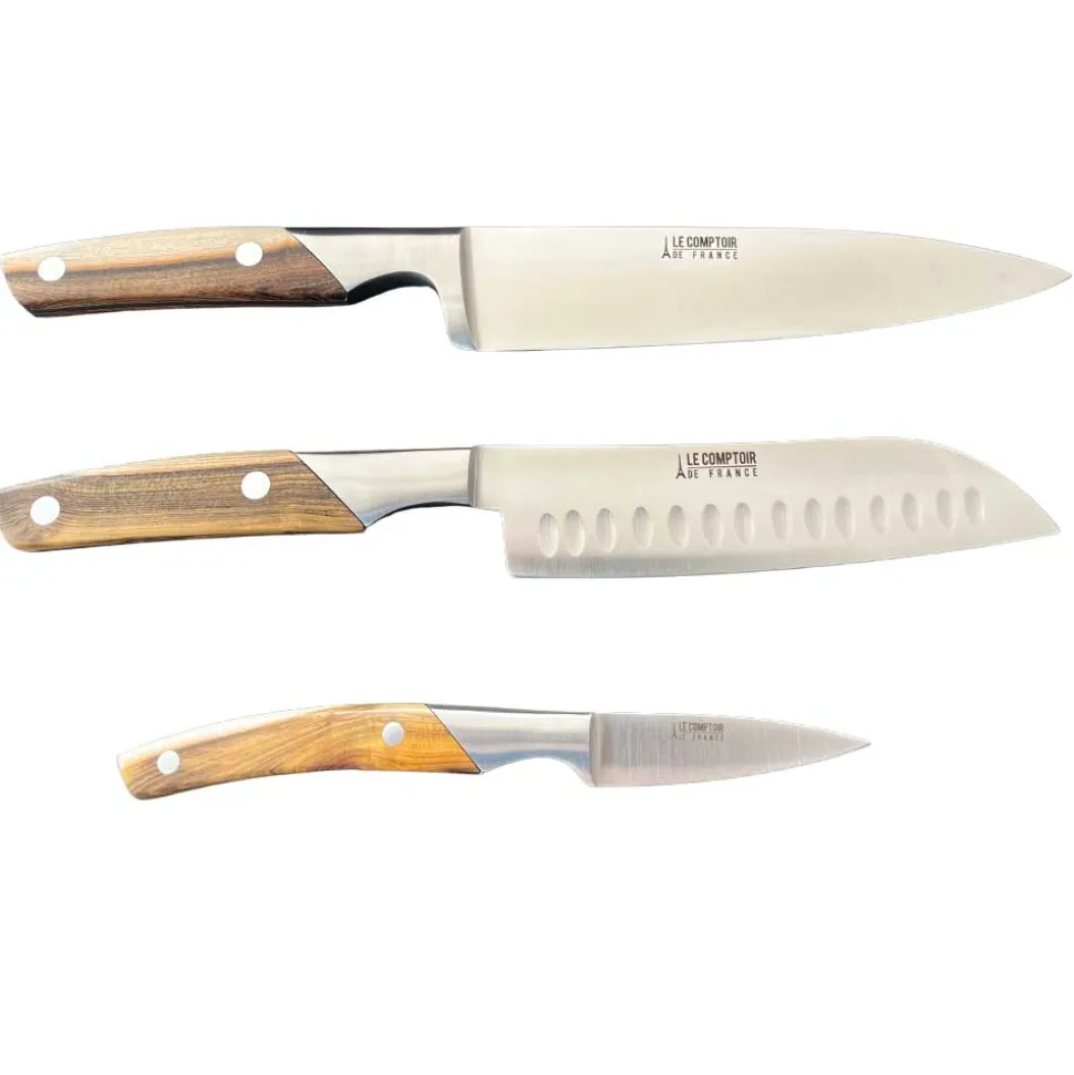 Coffret 3 couteaux de cuisine Le Thiers Pistachier - GOYON-CHAZEAU