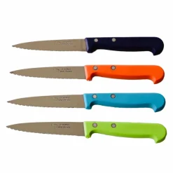 Coffret 4 Couteaux d'Office à lame crantée avec Manches Plastique de Couleur - Au Sabot