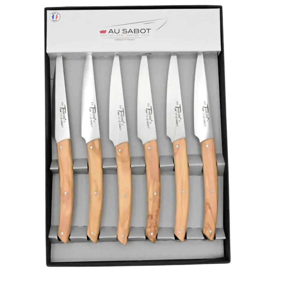 Coffret 6 couteaux Le Thiers Manches en bois d'olivier - Au Sabot