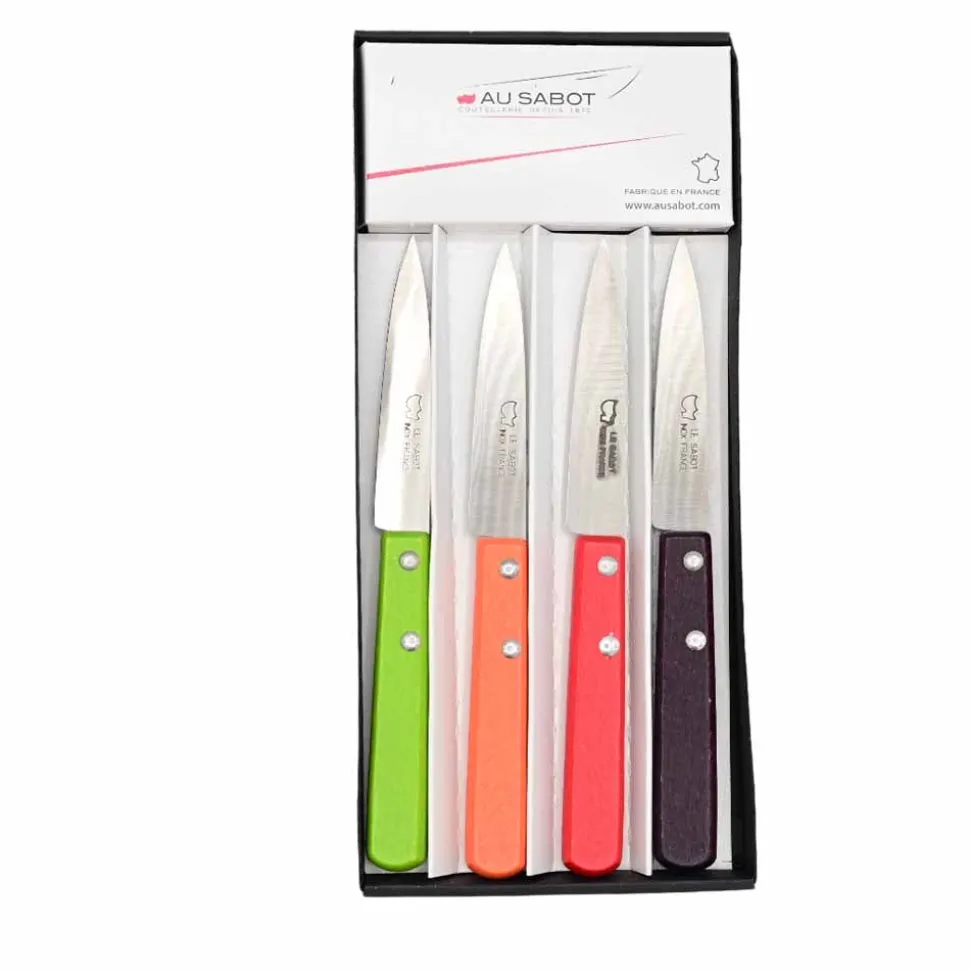Coffret de 4 Couteaux d'Office Manche en Bois de Couleur - Au Sabot