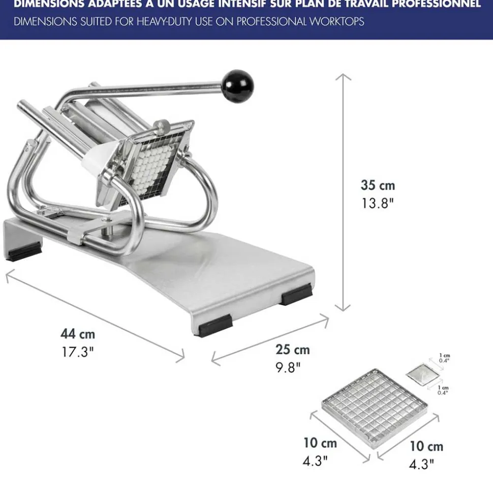 Coupe-Frites Professionnel inox sur socle - couteau inox + poussoir 8 mm - Louis Tellier