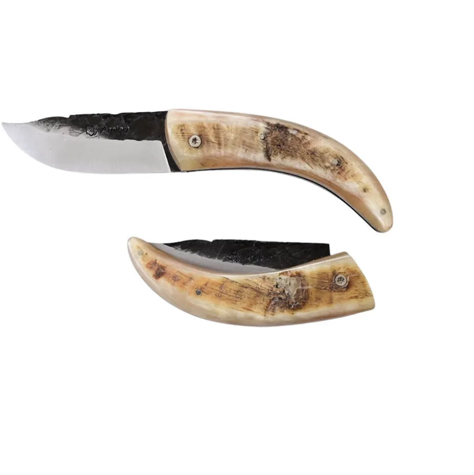 Couteau Pliant Amicu Corne de Bélier Lame Martelée - Au Sabot