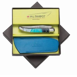 Couteau Pliant Laguiole avec Etui en Cuir Bleu OFFERT - Au Sabot