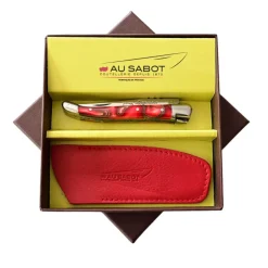 Couteau Pliant Laguiole avec Etui en Cuir Rouge OFFERT - Au Sabot