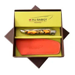 Couteau Pliant Laguiole avec Etui en Cuir Orange OFFERT - Au Sabot