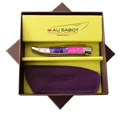 Couteau Pliant Laguiole avec Etui en Cuir Violet OFFERT - Au Sabot