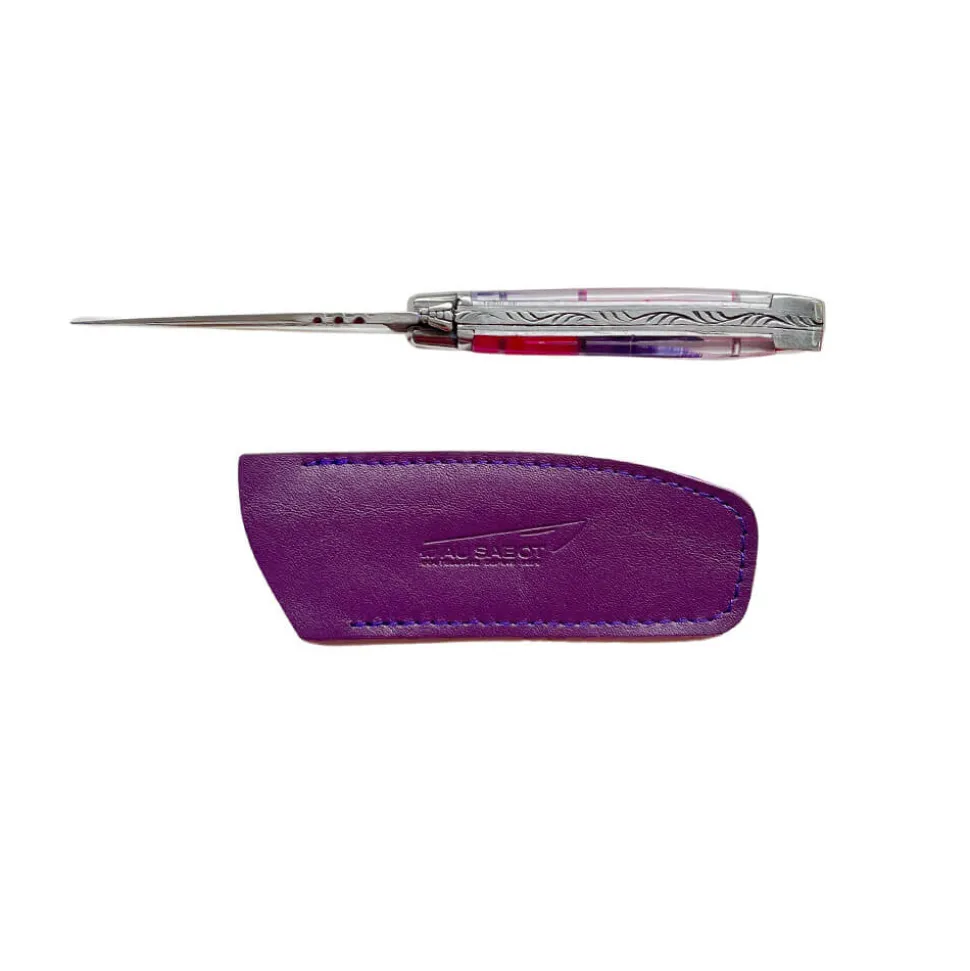 Couteau Pliant Laguiole avec Etui en Cuir Violet OFFERT - Au Sabot