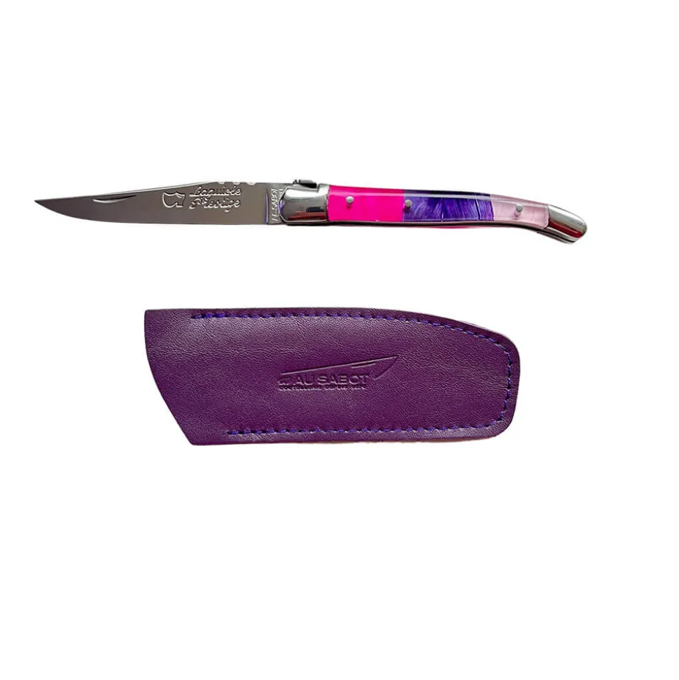 Couteau Pliant Laguiole avec Etui en Cuir Violet OFFERT - Au Sabot