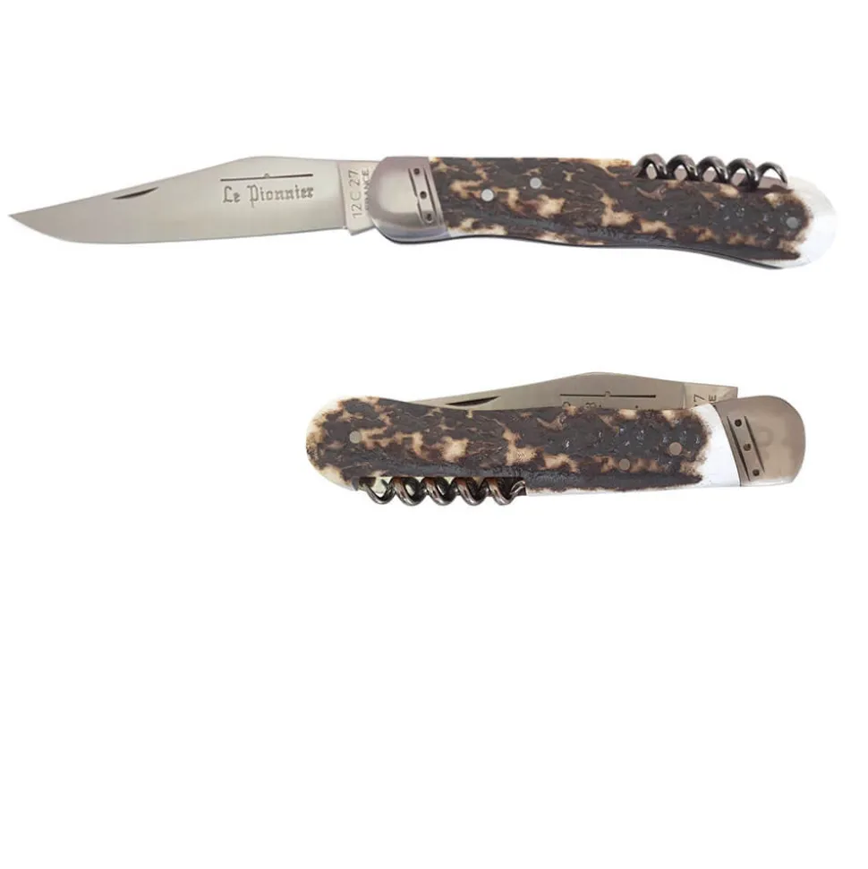 Couteau pliant Le Pionnier Bois de Cerf avec Tire-Bouchon - DOURIS CHASTEL