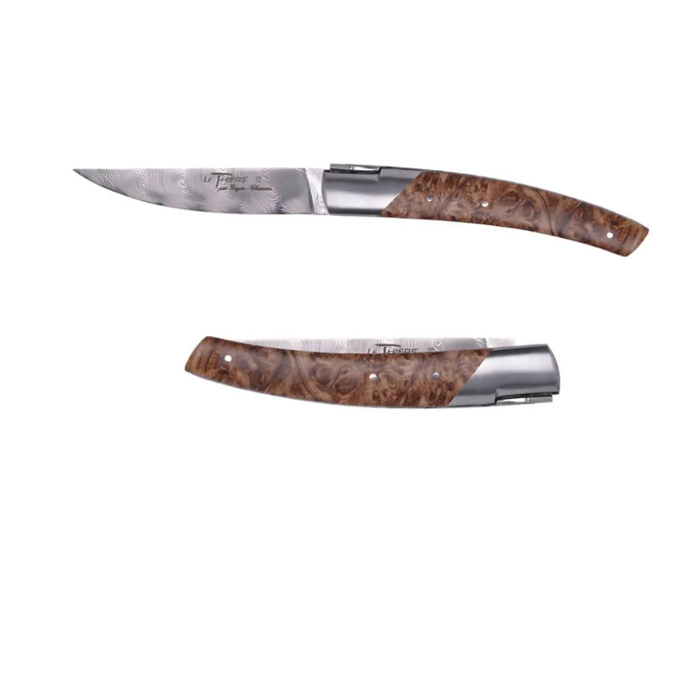 Couteau pliant Le Thiers Pirou Damas Noyer avec Etui en cuir OFFERT - GOYON-CHAZEAU