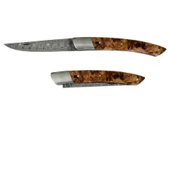 Couteau pliant Le Thiers Prestige Lame Damas Manche Peuplier - Au Sabot