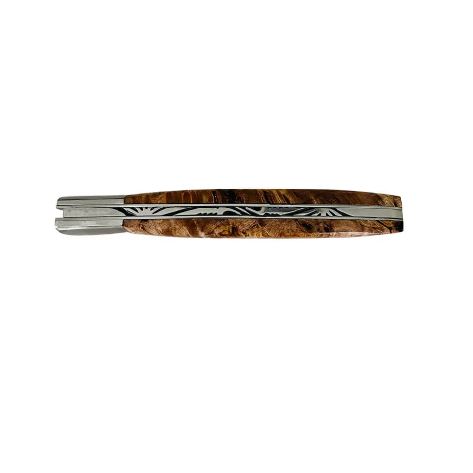 Couteau pliant Le Thiers Prestige Lame Damas Manche Peuplier - Au Sabot