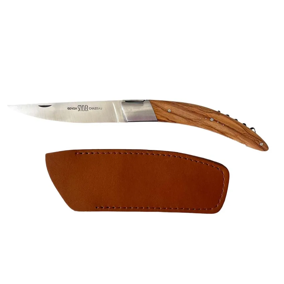 Couteau pliant Styl'Ver avec tire-bouchon et Etui en cuir OFFERT - GOYON-CHAZEAU