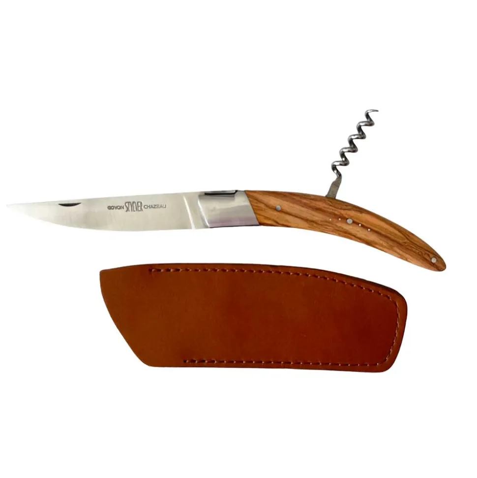 Couteau pliant Styl'Ver avec tire-bouchon et Etui en cuir OFFERT - GOYON-CHAZEAU