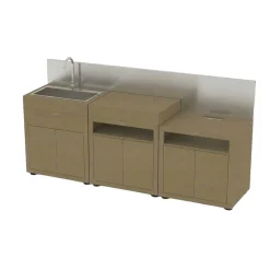 Cuisine 3 Eléments Taupe avec crédence inox - LE MARQUIER