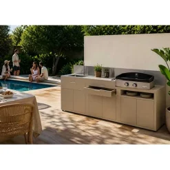 Cuisine 3 Eléments Tiroir Taupe Crédence inox - LE MARQUIER