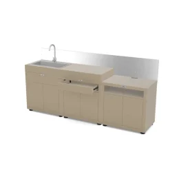 Cuisine 3 Eléments Tiroir Taupe Crédence inox - LE MARQUIER