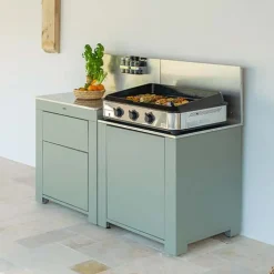 Cuisine 2 Modules Tiroirs + Plancha Vert Sauge - ENO