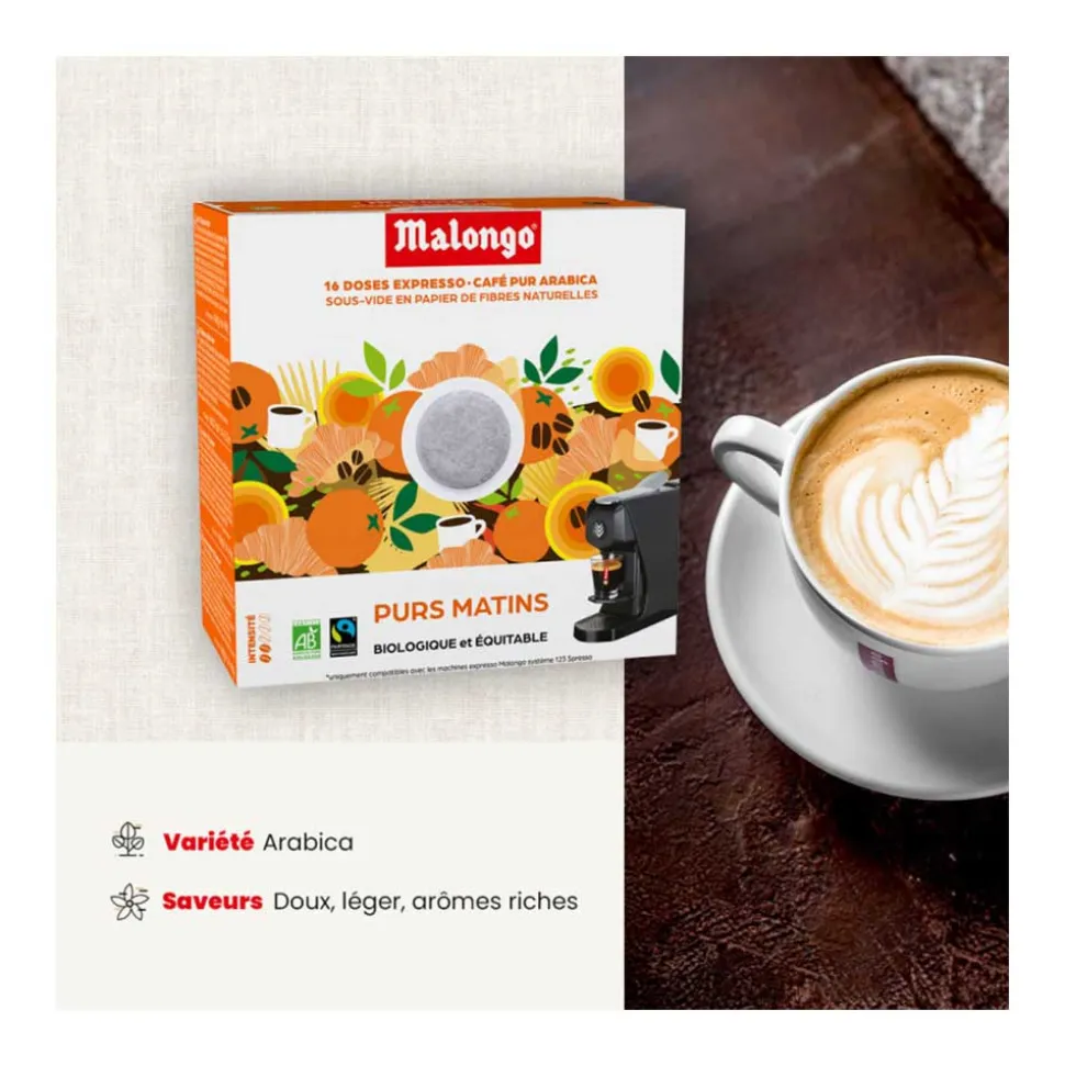 Dosettes de café Bio Purs Matins - Machine EOH - MALONGO