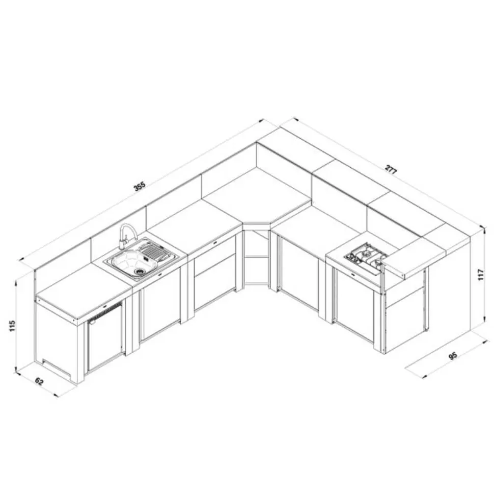 Ensemble Cuisine Extérieure Deluxe 6 Modules Noir et Inox - ENO