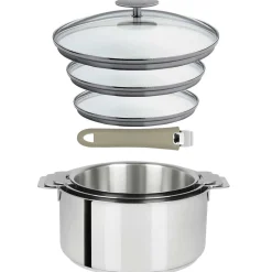 Lot 3 Casseroles inox Mutine avec Poignée et Couvercles - CRISTEL
