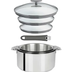 Lot 3 Casseroles inox Mutine avec Poignée et Couvercles - CRISTEL