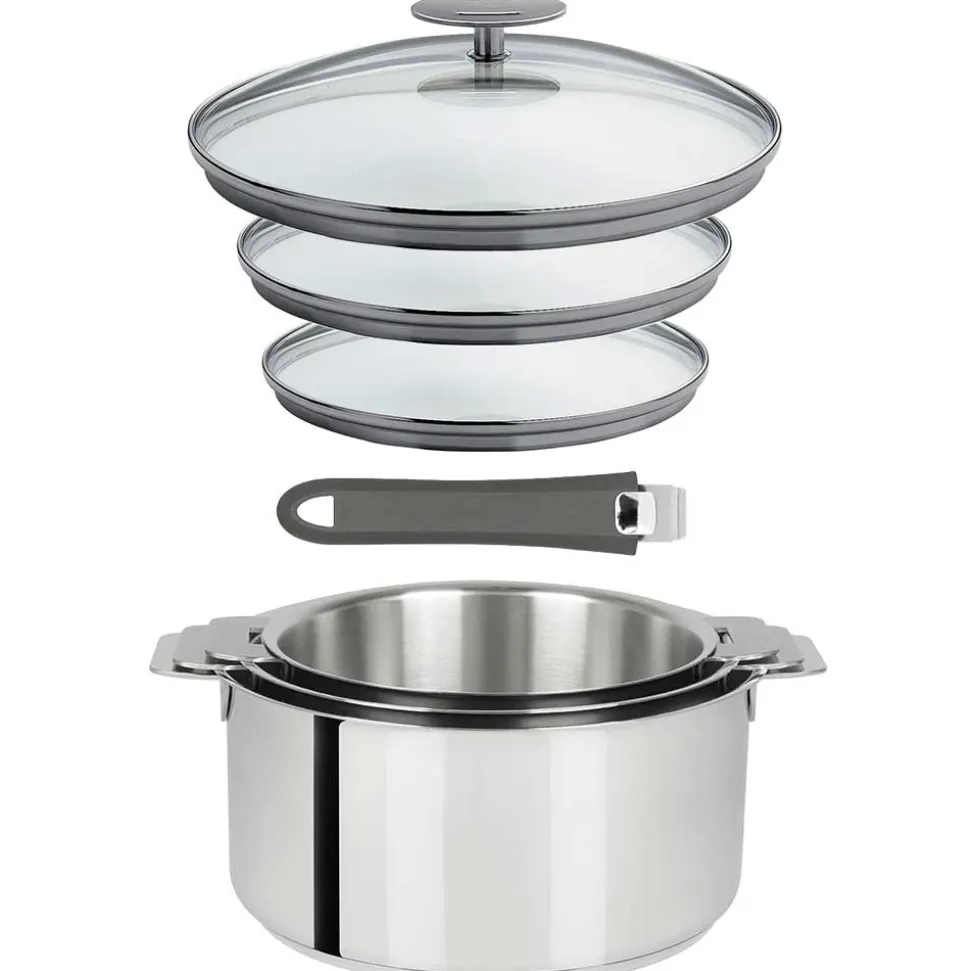 Lot 3 Casseroles inox Mutine avec Poignée et Couvercles - CRISTEL