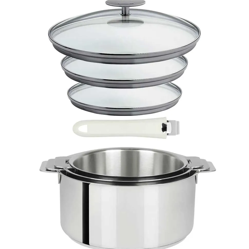 Lot 3 Casseroles inox Mutine avec Poignée et Couvercles - CRISTEL
