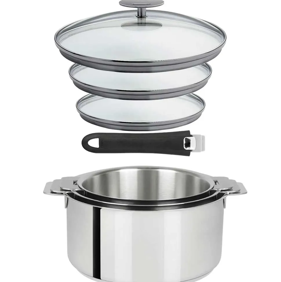 Lot 3 Casseroles inox Mutine avec Poignée et Couvercles - CRISTEL