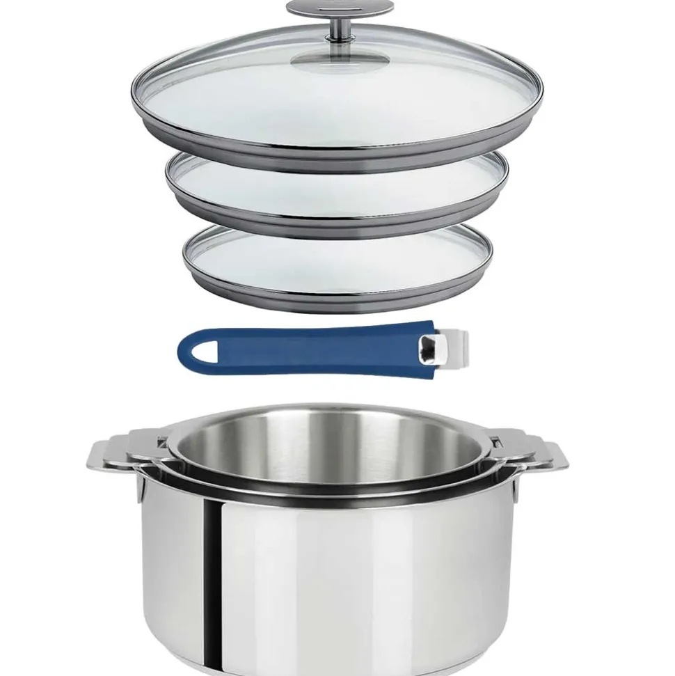 Lot 3 Casseroles inox Mutine avec Poignée et Couvercles - CRISTEL