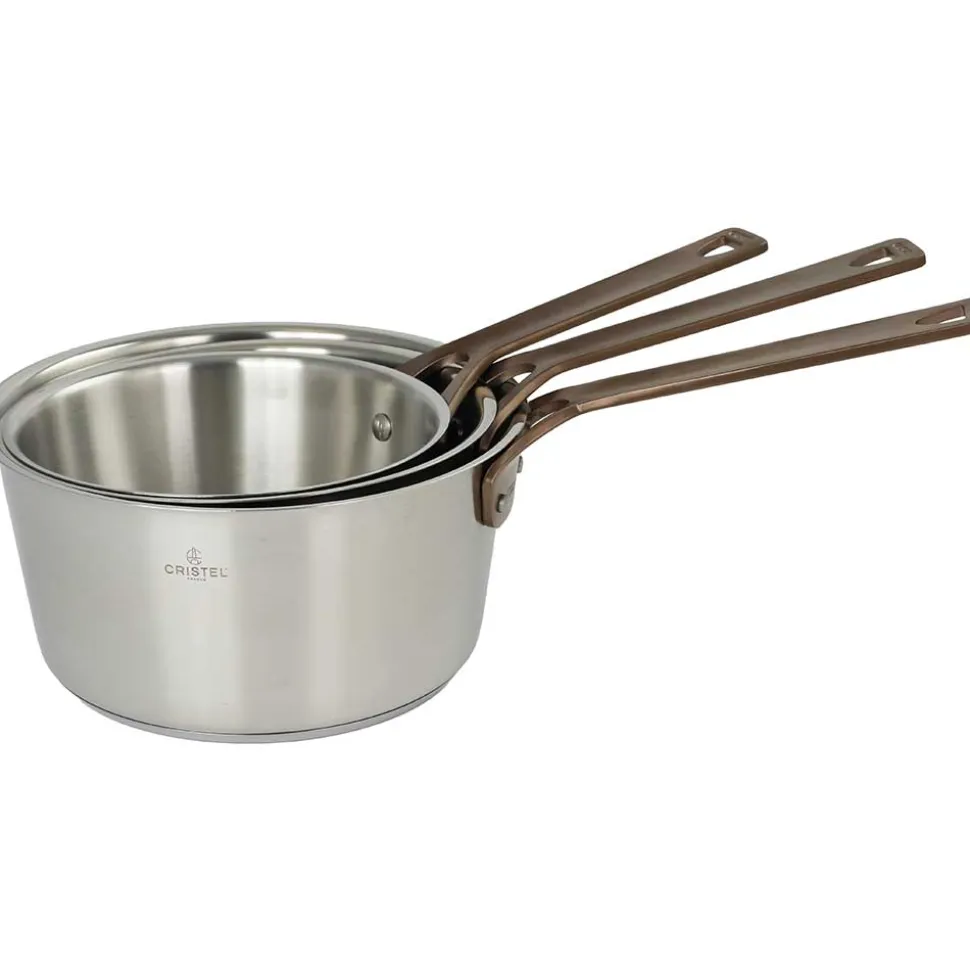 Lot de 3 Casseroles Inox Brossé Poignée Cuivrée - CRISTEL