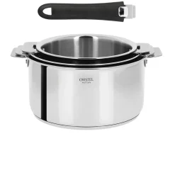 Lot de 3 Casseroles inox Casteline avec 1 poignée Mutine Noir INCLUSE - CRISTEL