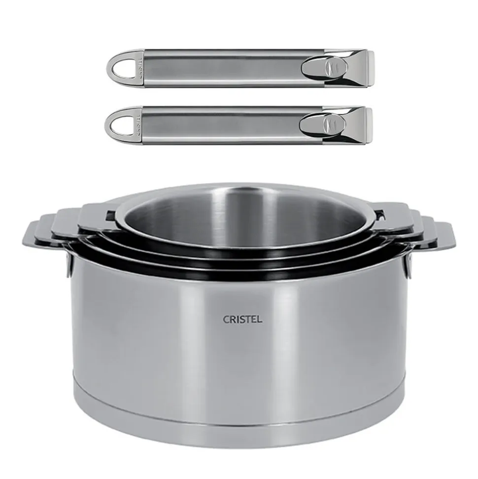 Lot de 4 casseroles inox STRATE + 2 poignées ZENITH amovibles OFFERTES - CRISTEL
