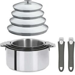 Lot de 4 Casseroles Mutine avec 2 poignées et 4 couvercles - CRISTEL