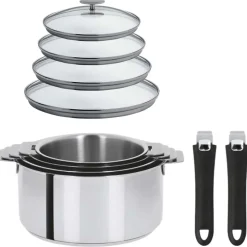 Lot de 4 Casseroles Mutine avec 2 poignées et 4 couvercles - CRISTEL