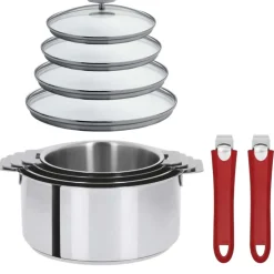 Lot de 4 Casseroles Mutine avec 2 poignées et 4 couvercles - CRISTEL
