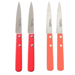 Lot de 4 Couteaux d'Office Manche Bois Orange Rouge - Au Sabot