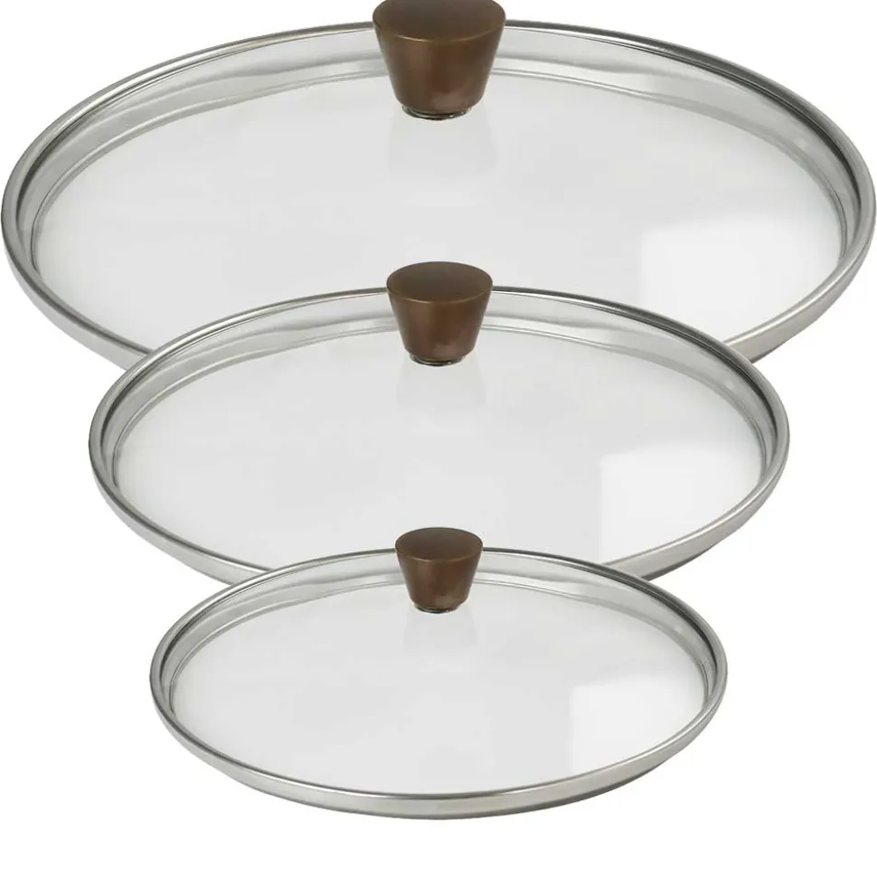 Lot de 3 couvercles en verre bombé bouton cuivré - CRISTEL