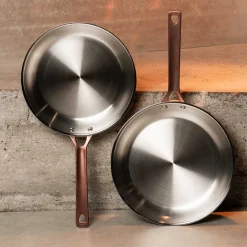 Lot de 2 Poêles Inox Brossé Poignée Cuivrée - CRISTEL