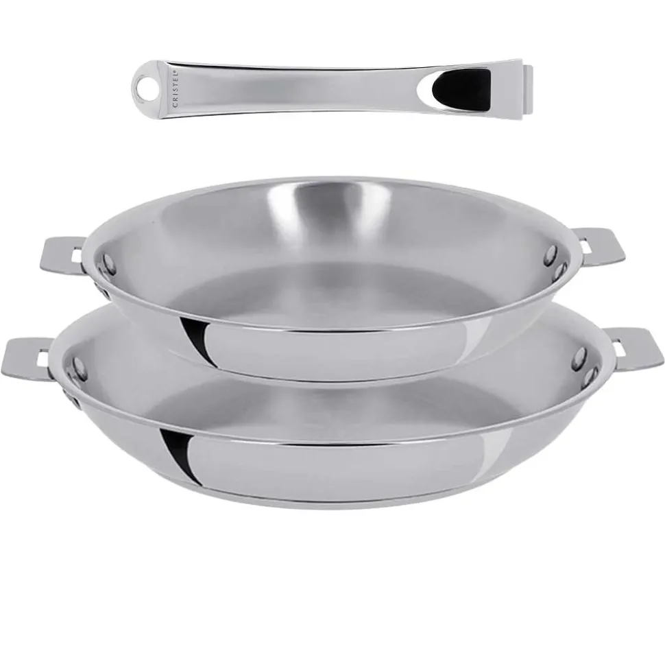 Lot de 2 Poêles inox Casteline poignée amovible INCLUSE - CRISTEL
