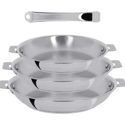 Lot de 3 Poêles inox Casteline poignée amovible OFFERTE - CRISTEL