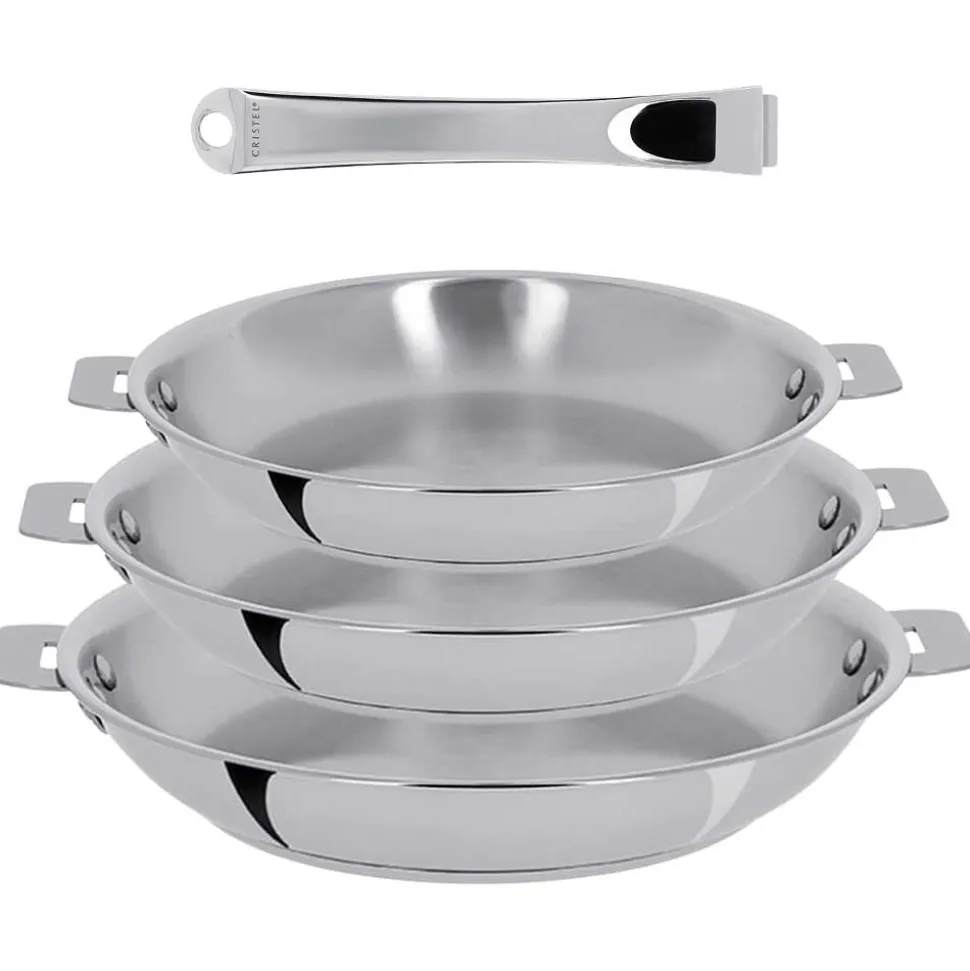 Lot de 3 Poêles inox Casteline poignée amovible OFFERTE - CRISTEL