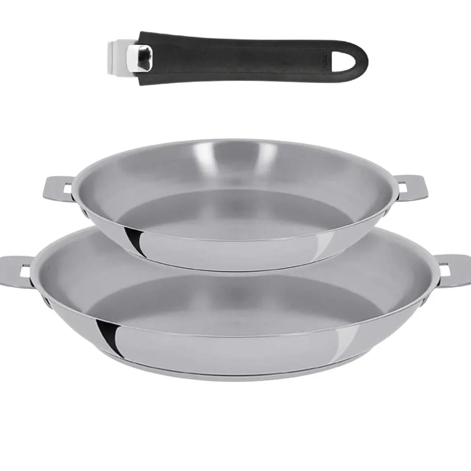 Lot de 2 Poêles inox Mutine poignée amovible OFFERTE - CRISTEL