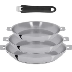 Lot de 3 Poêles inox Mutine poignée amovible OFFERTE - CRISTEL