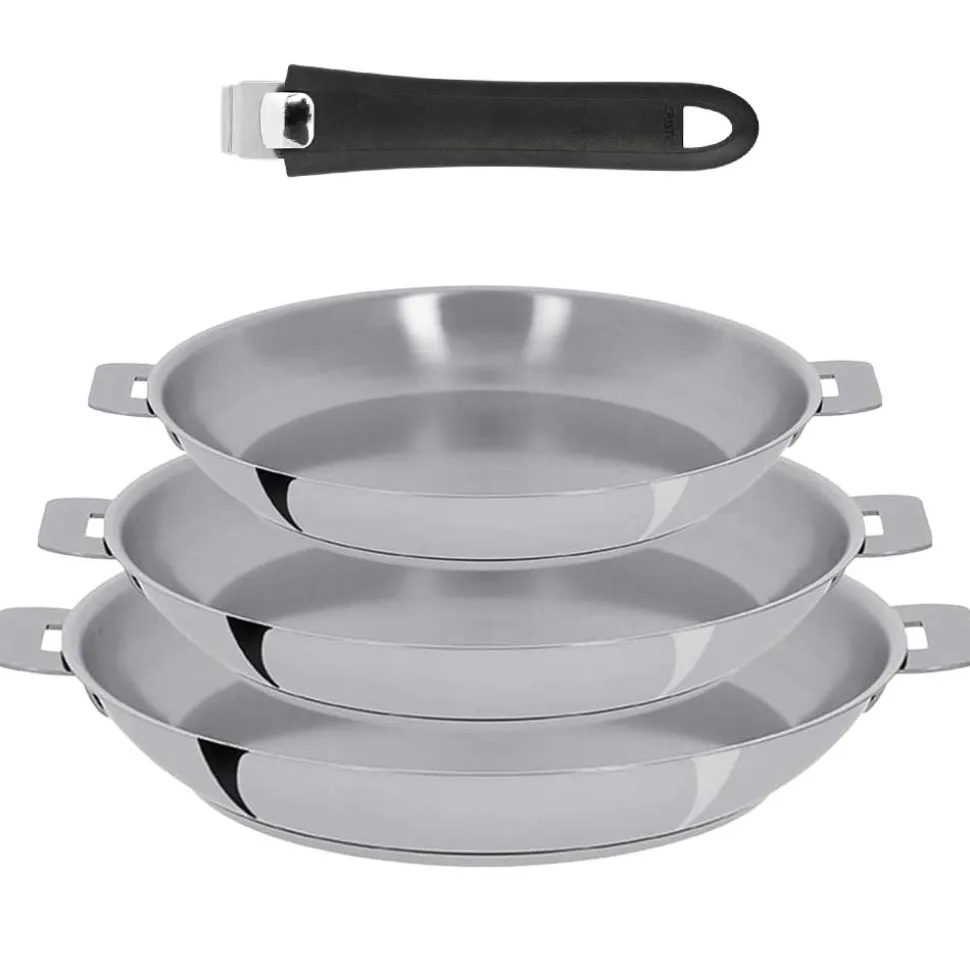 Lot de 3 Poêles inox Mutine poignée amovible OFFERTE - CRISTEL