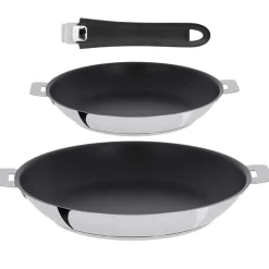 Lot 2 Poêles antiadhésives inox Mutine avec 1 poignée OFFERTE - CRISTEL